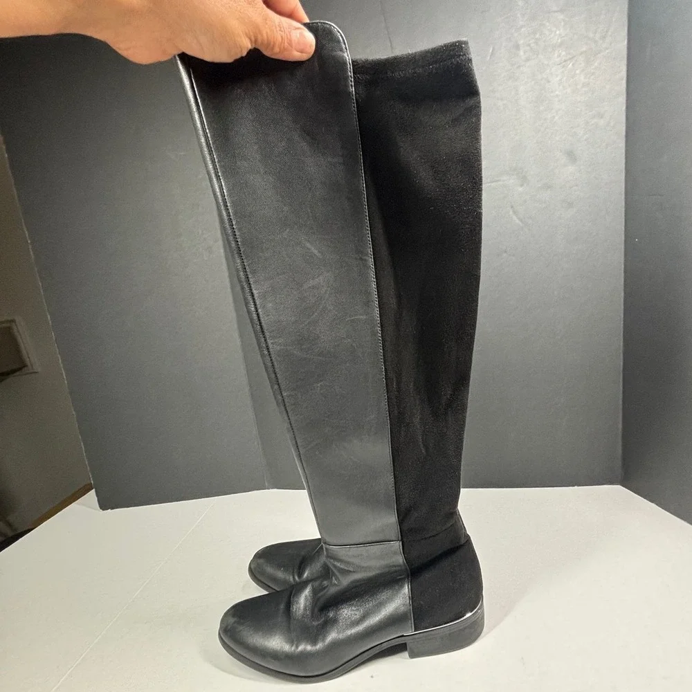 Alfani Ludlowe Black Leather Suede Tall Riding Boots Womens 9 Military Over Knee